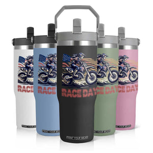 Dirt Bike Girl Flip Straw Tumbler Patriotic Motocross American Flag Racing TS14 Print Your Wear