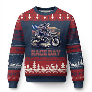 Dirt Bike Girl Ugly Christmas Sweater Patriotic Motocross American Flag Racing TS14 Navy Red Print Your Wear