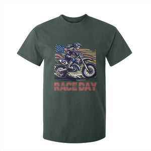 Dirt Bike Girl T Shirt For Kid Patriotic Motocross American Flag Racing TS14 Dark Forest Green Print Your Wear