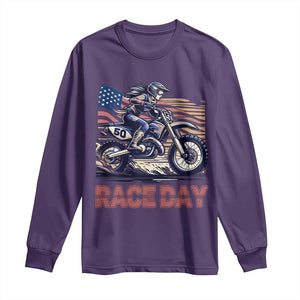 Dirt Bike Girl Long Sleeve Shirt Patriotic Motocross American Flag Racing TS14 Purple Print Your Wear