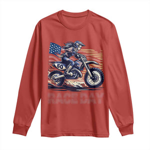 Dirt Bike Girl Long Sleeve Shirt Patriotic Motocross American Flag Racing TS14 Red Print Your Wear