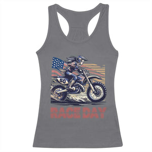 Dirt Bike Girl Racerback Tank Top Patriotic Motocross American Flag Racing TS14 Charcoal Print Your Wear