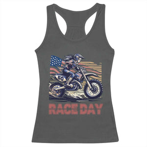 Dirt Bike Girl Racerback Tank Top Patriotic Motocross American Flag Racing TS14 Dark Heather Print Your Wear