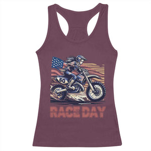 Dirt Bike Girl Racerback Tank Top Patriotic Motocross American Flag Racing TS14 Maroon Print Your Wear