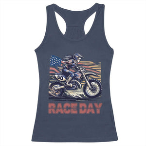 Dirt Bike Girl Racerback Tank Top Patriotic Motocross American Flag Racing TS14 Navy Print Your Wear
