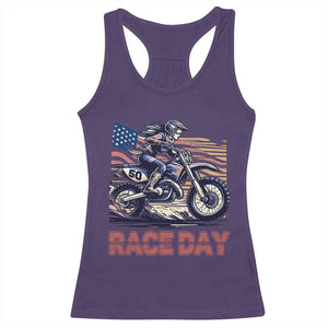 Dirt Bike Girl Racerback Tank Top Patriotic Motocross American Flag Racing TS14 Purple Print Your Wear