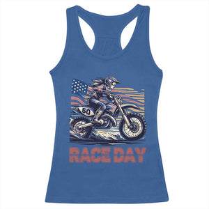 Dirt Bike Girl Racerback Tank Top Patriotic Motocross American Flag Racing TS14 Royal Blue Print Your Wear