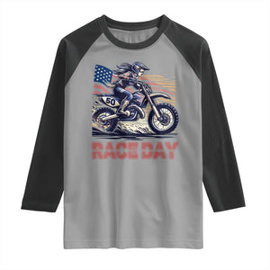 Dirt Bike Girl Raglan Shirt Patriotic Motocross American Flag Racing TS14 Sport Gray Black Print Your Wear