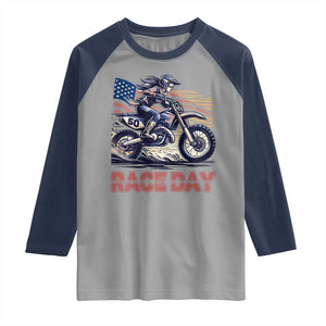 Dirt Bike Girl Raglan Shirt Patriotic Motocross American Flag Racing TS14 Sport Gray Navy Print Your Wear