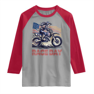 Dirt Bike Girl Raglan Shirt Patriotic Motocross American Flag Racing TS14 Sport Gray Red Print Your Wear