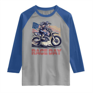 Dirt Bike Girl Raglan Shirt Patriotic Motocross American Flag Racing TS14 Sport Gray Royal Print Your Wear