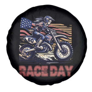Dirt Bike Girl Spare Tire Cover Patriotic Motocross American Flag Racing TS14 Print Your Wear
