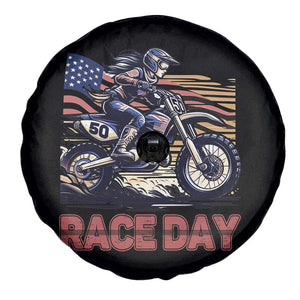 Dirt Bike Girl Spare Tire Cover Patriotic Motocross American Flag Racing TS14 Print Your Wear