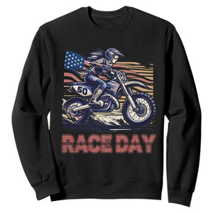 Dirt Bike Girl Sweatshirt Patriotic Motocross American Flag Racing TS14 Black Print Your Wear