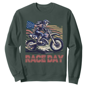 Dirt Bike Girl Sweatshirt Patriotic Motocross American Flag Racing TS14 Dark Forest Green Print Your Wear