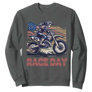 Dirt Bike Girl Sweatshirt Patriotic Motocross American Flag Racing TS14 Dark Heather Print Your Wear