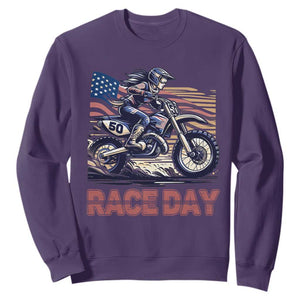 Dirt Bike Girl Sweatshirt Patriotic Motocross American Flag Racing TS14 Purple Print Your Wear