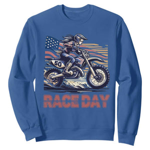 Dirt Bike Girl Sweatshirt Patriotic Motocross American Flag Racing TS14 Royal Blue Print Your Wear
