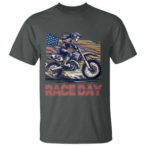 Dirt Bike Girl T Shirt Patriotic Motocross American Flag Racing TS14 Dark Heather Print Your Wear