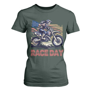 Dirt Bike Girl T Shirt For Women Patriotic Motocross American Flag Racing TS14 Dark Forest Green Print Your Wear