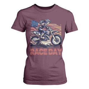 Dirt Bike Girl T Shirt For Women Patriotic Motocross American Flag Racing TS14 Maroon Print Your Wear