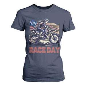 Dirt Bike Girl T Shirt For Women Patriotic Motocross American Flag Racing TS14 Navy Print Your Wear