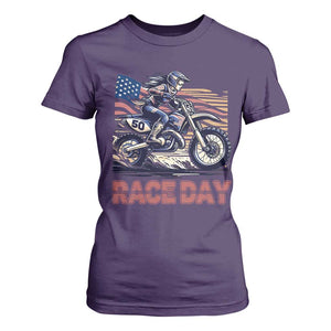 Dirt Bike Girl T Shirt For Women Patriotic Motocross American Flag Racing TS14 Purple Print Your Wear