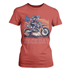 Dirt Bike Girl T Shirt For Women Patriotic Motocross American Flag Racing TS14 Red Print Your Wear
