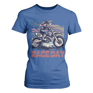 Dirt Bike Girl T Shirt For Women Patriotic Motocross American Flag Racing TS14 Royal Blue Print Your Wear
