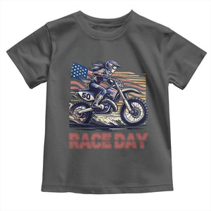 Dirt Bike Girl Toddler T Shirt Patriotic Motocross American Flag Racing TS14 Dark Heather Print Your Wear