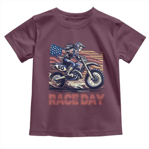 Dirt Bike Girl Toddler T Shirt Patriotic Motocross American Flag Racing TS14 Maroon Print Your Wear