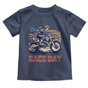 Dirt Bike Girl Toddler T Shirt Patriotic Motocross American Flag Racing TS14 Navy Print Your Wear