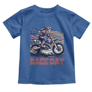 Dirt Bike Girl Toddler T Shirt Patriotic Motocross American Flag Racing TS14 Royal Blue Print Your Wear