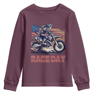 Dirt Bike Girl Youth Sweatshirt Patriotic Motocross American Flag Racing TS14 Maroon Print Your Wear