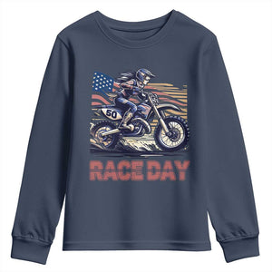Dirt Bike Girl Youth Sweatshirt Patriotic Motocross American Flag Racing TS14 Navy Print Your Wear