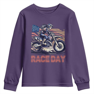Dirt Bike Girl Youth Sweatshirt Patriotic Motocross American Flag Racing TS14 Purple Print Your Wear