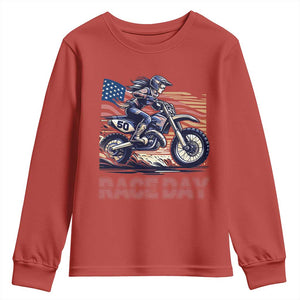 Dirt Bike Girl Youth Sweatshirt Patriotic Motocross American Flag Racing TS14 Red Print Your Wear