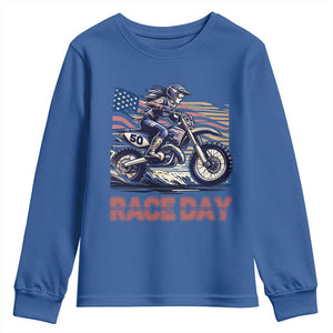 Dirt Bike Girl Youth Sweatshirt Patriotic Motocross American Flag Racing TS14 Royal Blue Print Your Wear