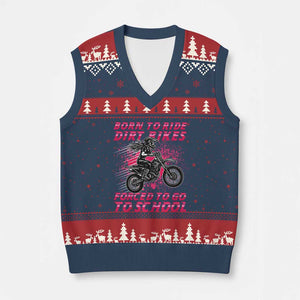Funny Dirt Bike Girl V-Neck Knit Sweater Vest Born To Ride Dirt Bikes Forced To Go To School TS14 Navy Red Print Your Wear