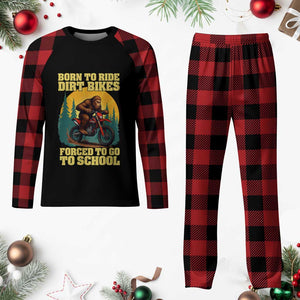 Funny Bigfoot Dirt Bike Plaid Pajama Set Born To Ride Dirt Bikes Forced To Go To School TS14 Buffalo Plaid Print Your Wear