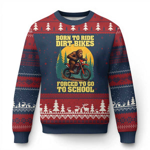 Funny Bigfoot Dirt Bike Ugly Christmas Sweater Born To Ride Dirt Bikes Forced To Go To School TS14 Navy Red Print Your Wear