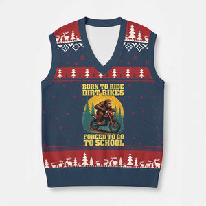 Funny Bigfoot Dirt Bike V-Neck Knit Sweater Vest Born To Ride Dirt Bikes Forced To Go To School TS14 Navy Red Print Your Wear