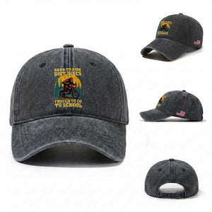 Funny Bigfoot Dirt Bike Washed Cotton Baseball Cap Born To Ride Dirt Bikes Forced To Go To School TS14 Washed Cap Universal Fit Dark Gray Print Your Wear