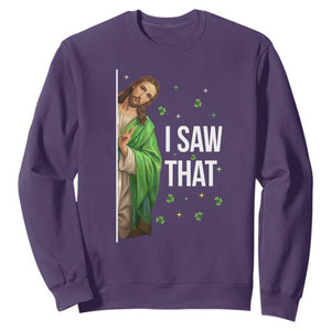 Christian Jesus St Patricks Day Meme Sweatshirt I Saw That TS14 Purple Print Your Wear