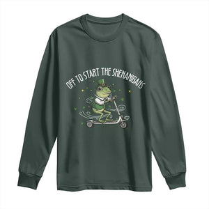 Funny Frog St Patricks Day Meme Long Sleeve Shirt Off To Start The Shenanigans TS14 Dark Forest Green Print Your Wear