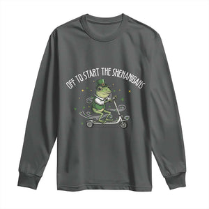 Funny Frog St Patricks Day Meme Long Sleeve Shirt Off To Start The Shenanigans TS14 Dark Heather Print Your Wear