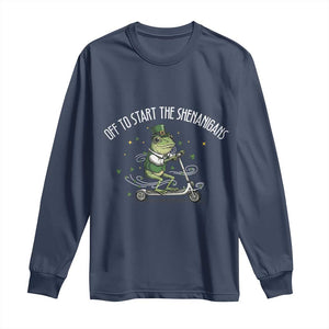 Funny Frog St Patricks Day Meme Long Sleeve Shirt Off To Start The Shenanigans TS14 Navy Print Your Wear