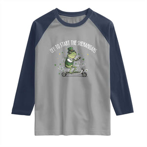 Funny Frog St Patricks Day Meme Raglan Shirt Off To Start The Shenanigans TS14 Sport Gray Navy Print Your Wear