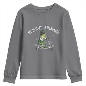 Funny Frog St Patricks Day Meme Youth Sweatshirt Off To Start The Shenanigans TS14 Charcoal Print Your Wear