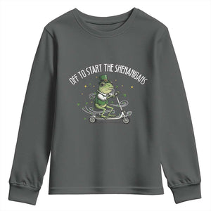 Funny Frog St Patricks Day Meme Youth Sweatshirt Off To Start The Shenanigans TS14 Dark Heather Print Your Wear
